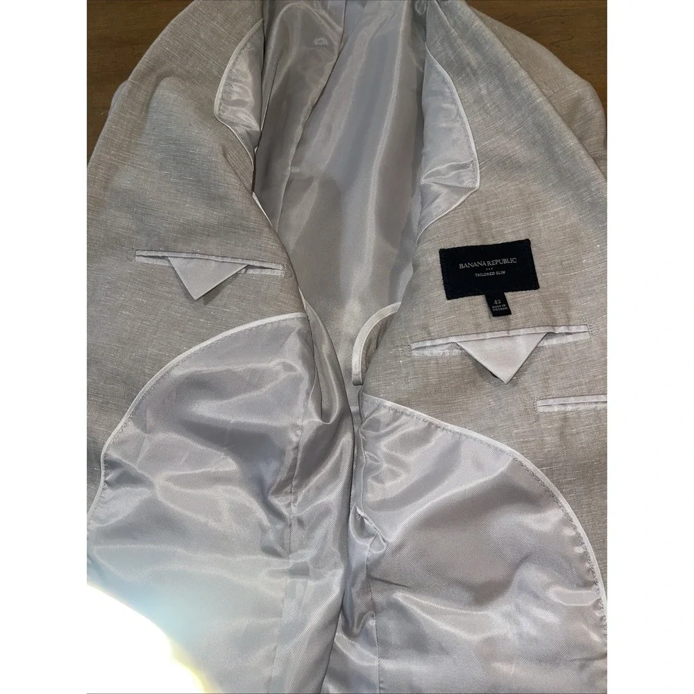 Banana Republic Linen Blend Blazer Men‎ 42 Beige Business Wedding Golf Resort